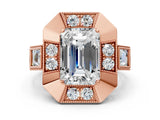 Rose gold Milgrain Emerald Cut Diamond Halo Split Shank Ring_8