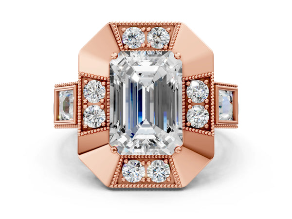 Rose Gold Emerald Cut Vintage Halo Engagement Ring Setting