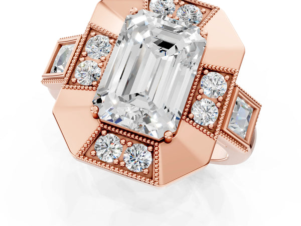 Rose Gold Emerald Cut Vintage Halo Engagement Ring Setting