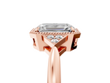 Rose gold Milgrain Emerald Cut Diamond Ring with Tapered Pave Band and Four Prong Setting_20