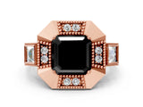 Rose gold Milgrain Fancy Black Asscher Cut Diamond Halo Split Shank Ring