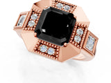 Rose gold Milgrain Fancy Black Asscher Cut Diamond Halo Split Shank Ring_1