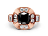 Rose gold Milgrain Fancy Black Cushion Cut Diamond Halo Split Shank Ring_12