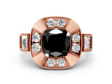 Rose gold Milgrain Fancy Black Cushion Cut Diamond Halo Split Shank Ring_6