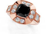 Rose gold Milgrain Fancy Black Cushion Cut Diamond Halo Split Shank Ring_7