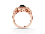 Rose gold Milgrain Fancy Black Cushion Cut Diamond Halo Split Shank Ring_9