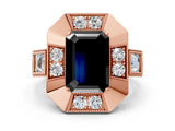Rose gold Milgrain Fancy Black Emerald Cut Diamond Halo Split Shank Ring