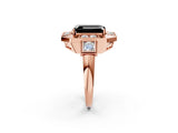 Rose gold Milgrain Fancy Black Emerald Cut Diamond Halo Split Shank Ring_2