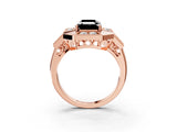 Rose gold Milgrain Fancy Black Emerald Cut Diamond Halo Split Shank Ring_3
