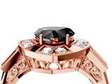 Rose gold Milgrain Fancy Black Heart Cut Diamond Halo Split Shank Ring_10