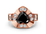 Rose gold Milgrain Fancy Black Heart Cut Diamond Halo Split Shank Ring_6