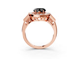 Rose gold Milgrain Fancy Black Heart Cut Diamond Halo Split Shank Ring_9