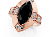 Rose gold Milgrain Fancy Black Marquise Cut Diamond Halo Split Shank Ring_1