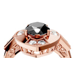 Rose gold Milgrain Fancy Black Marquise Cut Diamond Halo Split Shank Ring_4