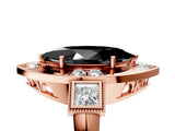 Rose gold Milgrain Fancy Black Marquise Cut Diamond Halo Split Shank Ring_5