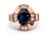 Rose gold Milgrain Fancy Black Oval Cut Diamond Halo Split Shank Ring