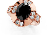 Rose gold Milgrain Fancy Black Oval Cut Diamond Halo Split Shank Ring_1