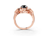 Rose gold Milgrain Fancy Black Oval Cut Diamond Halo Split Shank Ring_3