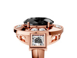 Rose gold Milgrain Fancy Black Oval Cut Diamond Halo Split Shank Ring_5