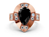 Rose gold Milgrain Fancy Black Pear Cut Diamond Halo Split Shank Ring