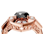 Rose gold Milgrain Fancy Black Pear Cut Diamond Halo Split Shank Ring_10