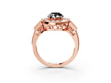 Rose gold Milgrain Fancy Black Pear Cut Diamond Halo Split Shank Ring_3