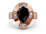 Rose gold Milgrain Fancy Black Pear Cut Diamond Halo Split Shank Ring_6