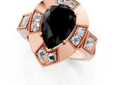 Rose gold Milgrain Fancy Black Pear Cut Diamond Halo Split Shank Ring_7