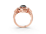 Rose gold Milgrain Fancy Black Pear Cut Diamond Halo Split Shank Ring_9