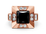 Rose gold Milgrain Fancy Black Princess Cut Diamond Halo Split Shank Ring