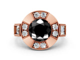 Rose gold Milgrain Fancy Black Round Cut Diamond Halo Split Shank Ring_12