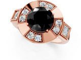 Rose gold Milgrain Fancy Black Round Cut Diamond Halo Split Shank Ring_13