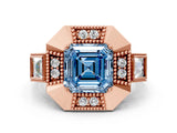 Rose gold Milgrain Fancy Blue Asscher Cut Diamond Halo Split Shank Ring