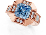 Rose gold Milgrain Fancy Blue Asscher Cut Diamond Halo Split Shank Ring_1