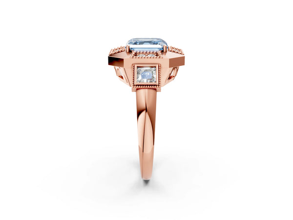 Rose Gold Asscher Cut Vintage Halo Engagement Ring Setting for Fancy Blue Center - Design RJ-711