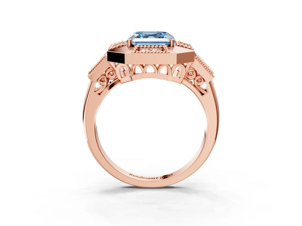 Rose Gold Asscher Cut Vintage Halo Engagement Ring Setting for Fancy Blue Center - Design RJ-711