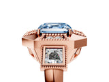 Rose gold Milgrain Fancy Blue Asscher Cut Diamond Halo Split Shank Ring_5