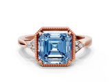 Rose gold Milgrain Fancy Blue Asscher  Cut Diamond Ring with Tapered Pave Band and Four Prong Setting_17