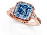 Rose gold Milgrain Fancy Blue Asscher  Cut Diamond Ring with Tapered Pave Band and Four Prong Setting_18