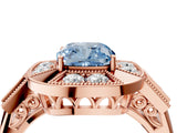 Rose gold Milgrain Fancy Blue Cushion Cut Diamond Halo Split Shank Ring_10