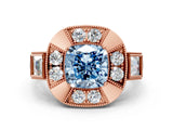Rose gold Milgrain Fancy Blue Cushion Cut Diamond Halo Split Shank Ring_12