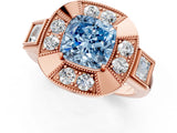 Rose gold Milgrain Fancy Blue Cushion Cut Diamond Halo Split Shank Ring_13