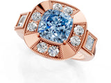 Rose gold Milgrain Fancy Blue Cushion Cut Diamond Halo Split Shank Ring_7