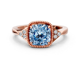 Rose gold Milgrain Fancy Blue Cushion  Cut Diamond Ring with Tapered Pave Band and Four Prong Setting_3