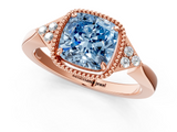 Rose gold Milgrain Fancy Blue Cushion  Cut Diamond Ring with Tapered Pave Band and Four Prong Setting_4