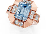 Rose gold Milgrain Fancy Blue Emerald Cut Diamond Halo Split Shank Ring_1