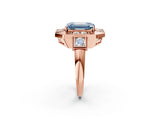 Rose gold Milgrain Fancy Blue Emerald Cut Diamond Halo Split Shank Ring_2