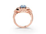 Rose gold Milgrain Fancy Blue Emerald Cut Diamond Halo Split Shank Ring_3