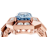 Rose gold Milgrain Fancy Blue Emerald Cut Diamond Halo Split Shank Ring_4