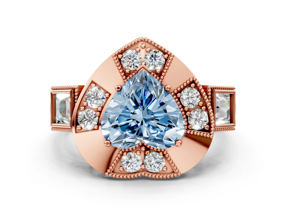 Rose gold Milgrain Fancy Blue Heart Cut Diamond Halo Split Shank Ring_12